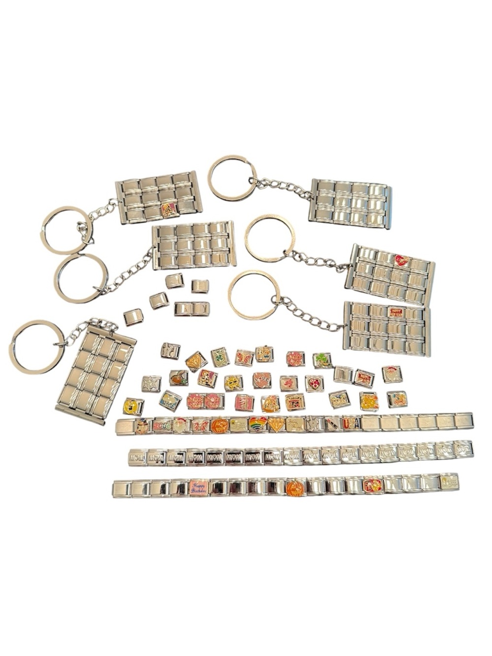 Lot of Italian Charms Bracelets Keychains Assorted Charms Silver Charm Bracelet